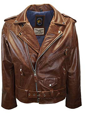 Noble House herr motorcykelläderjacka cykeljacka Rockabilly Marlon Brando Cognac äkta kohud