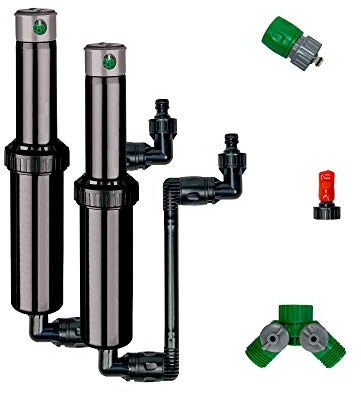 Quick-Snap In-Ground 5-Inch Pop-Up Adjustable Sprinkler 2-Pack With Quick Hose Connectors And Splitter, QSK-742