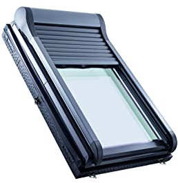 Original Roto Außenrollladen ZRO Rollladen Manuell mit Kurbel Anthrazit Metallic Doppelwandige Alu-Lamellen Außenrollladen für Roto Dachfenster der Baureihe Designo R7 mit Größe 054/098 | 05/09
