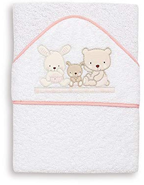 Interbaby Asciugamano con cappuccio per neonato LOVE in bianco e rosa - 560 g