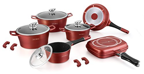 SET BATTERIA DI PENTOLE 15 pezzi PROFESSIONALE ROYALTY LINE IN PIETRA LAVICA COD. rl-es1015m (BORDEAUX)
