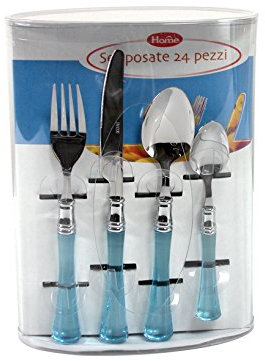 HOME Servizio Posate, 24 Pezzi, Inossidabile, Acciaio/Azzurro, unità