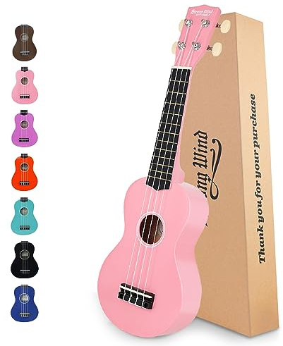 Strong Wind Soprano Ukulele 21 Inch Basswood Ukeleles for Beginners Four Strings Hawaiian Guitar Easter Ukulele for Adults Teenagers Pink