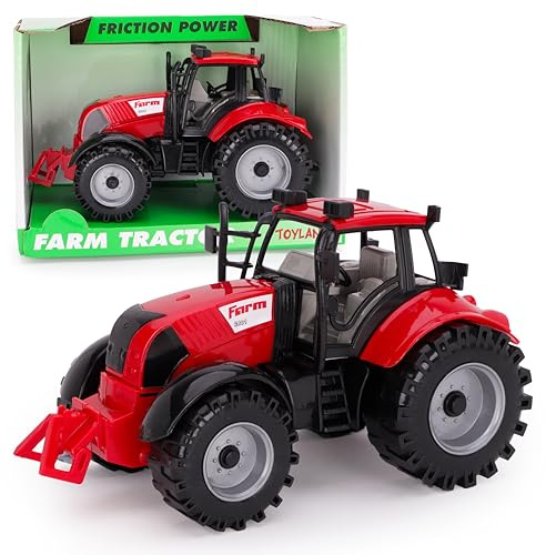 Toyland Tractor agrícola Alimentado por fricción con capó de Apertura, Disponible en Rosa, Azul, Rojo y Verde (Rojo)