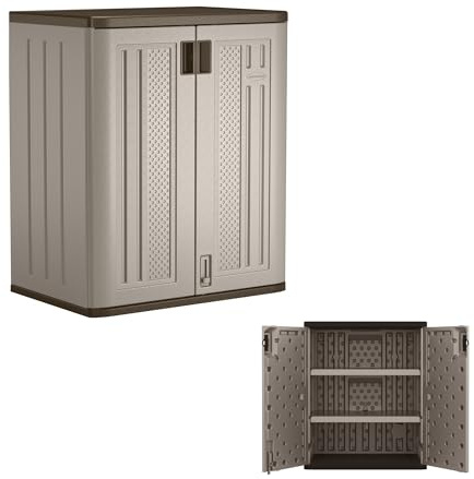 Suncast 36 Resin Base Garage Storage Cabinet, Platinum, Made in the USA