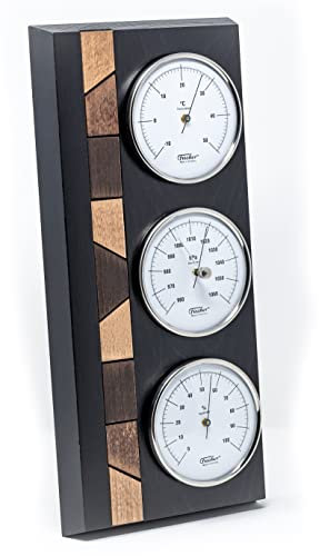 Fischer 9171-06 - Wetterstation - Wetterwarte mit Thermometer, Barometer, Hygrometer - Echtholz-Gehäuse, Made in Germany