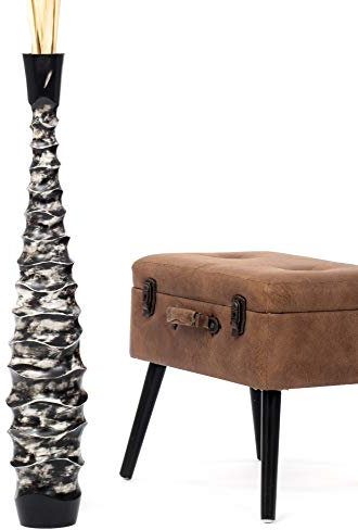 Leewadee Große Deko Bodenvase Für Dekozweige, Hohe Standvase Für Pampasgras, Design Holzvase, 85 cm, Schwarz