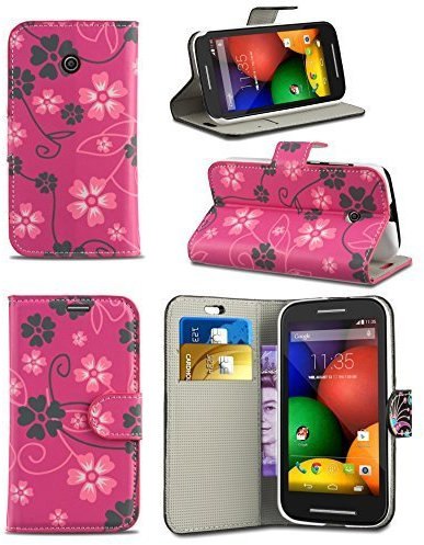 London Gadget Store New Printed Wallet Case Cover Creative Fresh Pattern Design with Integrated Stand for HTC Desire 320 - Hot Pink Floral