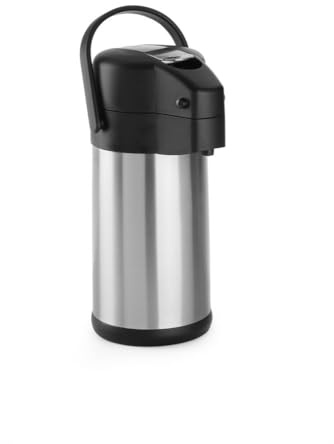 HENDI Pumpkanne, Isolierkanne, mit Pumpsystem, 360° drehbarer Boden, Doppelwandige, Kaffekanne, Termoskanne, Teekanne, 3L, Edelstahl 18/10, Polypropylen, ø171x(H) 373mm, silver