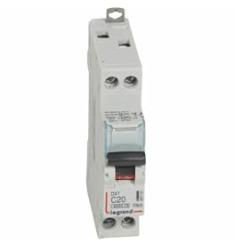 407701 Disjoncteur unipolaire + neutre 20A - 1P+N Courbe C - 6/10kA - À vis - Legrand DX3