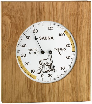 TFA Dostmann Analoges Sauna-Thermo-Hygrometer, mit Eichenrahmen, hitzebeständig, (L) 180 x (B) 45 x (H) 200 mm