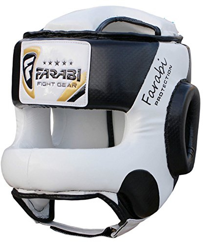 Farabi Head Guard Bar Grill U Kick Boxing Martial Arts Training protection Head Gear (White/Black, S/M)
