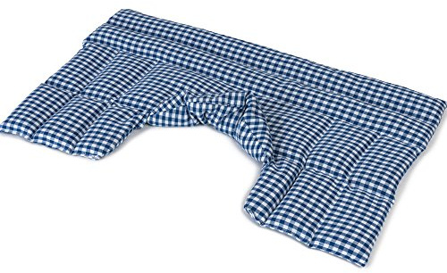 Cuscino termico cervicale XL con farro bio, per collo, spalle e schiena. (blu e bianco a quadri, Farro bio) Cuscino termico utilizabile caldo e freddo
