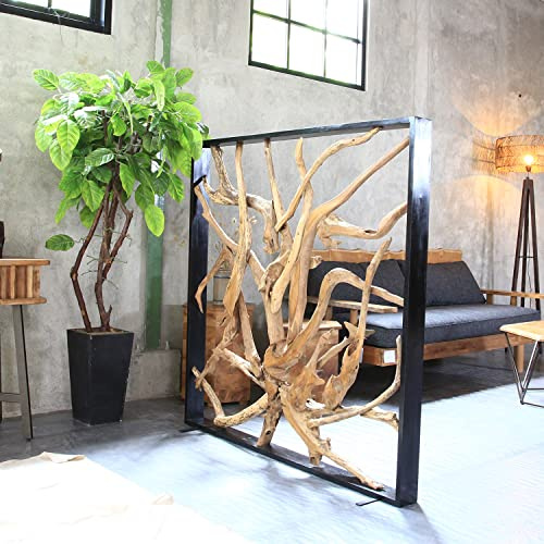 Bressmer Maze Raumteiler 140x140 cm – Handgefertigte Trennwand aus massivem Teakholz, einzigartiges Natur-Unikat, Sichtschutz & Deko in Holzoptik für Wohnzimmer, Büro oder Praxis, inkl. Metallfüße