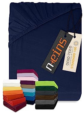 npluseins klassisches Jersey Spannbetttuch - vielen Farben + Größen - 100% Baumwolle 159.192, 180-200 x 200 cm, Navyblau
