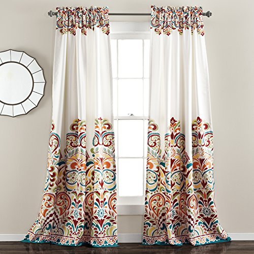 Lush Decor Clara Curtains Lot de 2 Panneaux de fenêtre à imprimé Cachemire damassé de Style bohème filtrant la lumière pour Salon, Salle à Manger, Chambre à Coucher (Paire), 132,1 x 213,4 cm (l x L),
