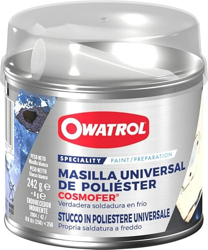 COSMOFER OWATROL - Mastic Polyester Universel - Enduit de Rebouchage - Mastic Carrosserie, Marine, Plomberie - Polyvalent - Répare, Rebouche, Scelle, Colmate les Irrégularités - 1000G