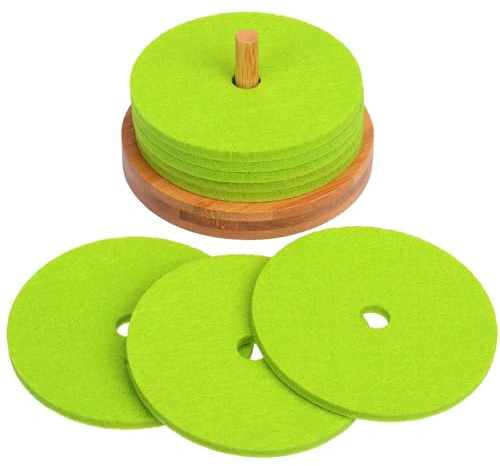 Posavasos, posavasos de fieltro, juego con soporte de bambú, 8 unidades