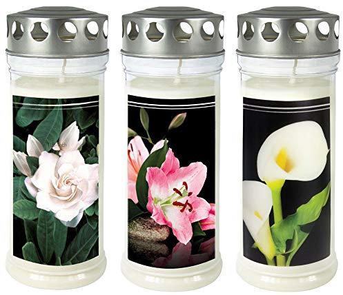 3 Grabkerzen - Grablicht - Motivkerze - Gedenkkerze - Dauerbrenner 150-160 Std.