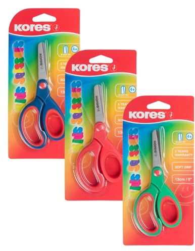 Kores - Forbici Sicure per Bambini e Studenti, Impugnatura Morbida, Punta Arrotondata in Acciaio Inossidabile Resistente all'Usura, Materiale Scolastico, Confezione da 1 in Colori Assortiti