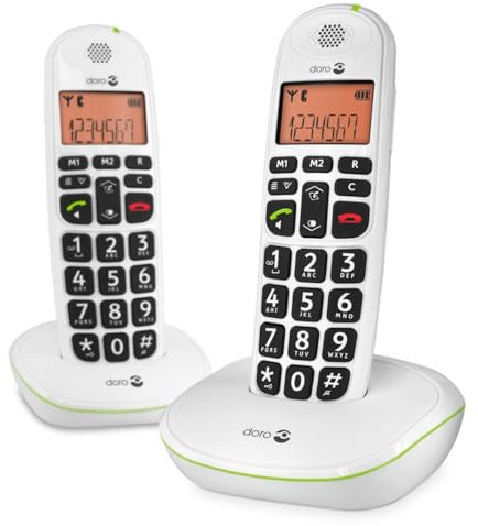 Doro PhoneEasy 100w Téléphone sans Fil DECT pour Seniors avec Grandes Touches et Son Amplifié (Blanc X 2) [Version Française]