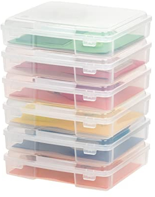 IRIS USA Board Game Storage Craft Organizer Box with Snap-Tight Latch Lid, 6-Pack Portable Plastic Case Bin for Puzzles, Magazines, Hobbies, Art Supplies, Fits 8.5 x 11 & A4 Papers, Thick, Clear
