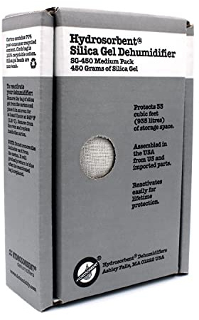 HYDROSORBENT® Gun Safe Dehumidifier Rechargeable Silica Gel 450 Gram Carton. Moisture Absorber. Reusable Desiccant Dehumidifier for Gun Safe – Made in USA Silica Gel Desiccant. 1 Unit - SG450