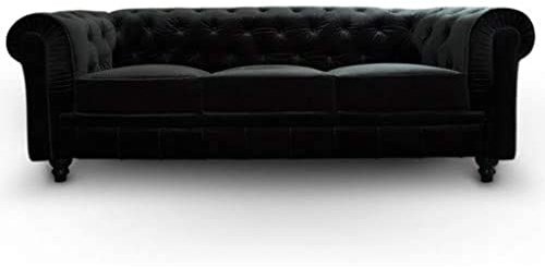 Menzzo Canape 3 Places Chesterfield Velours Noir