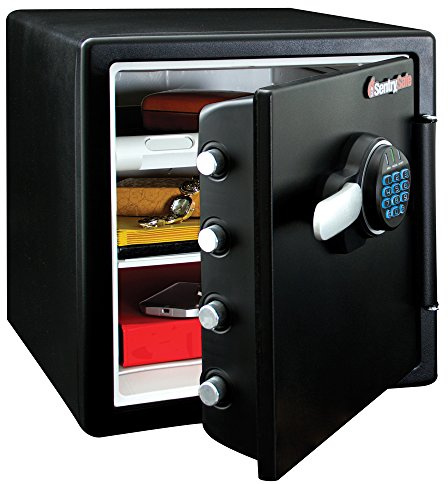 SentrySafe Fireproof and Waterproof Steel Home Safe with Keypad, Floor Safe with Interior Lighting and Shelves, 1.23 Cubic Feet, 17.8 x 16.3 x 19.3 Inches, SFW123FUL