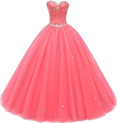 Likedpage Women's Sweetheart Ball Gown Tulle Quinceanera Dresses Prom Dress (US8, Coral) … …