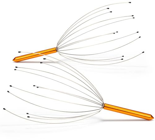 com-four® 2x Kopfmassage Spinne - Kopfmassagegerät 24 cm - Kopfkrauler, Massagespinne zur Entspannung - Akupressur für bessere Schlafqualität, Haarwachstum, Glücksgefühl (2 Stück - bronzefarben)