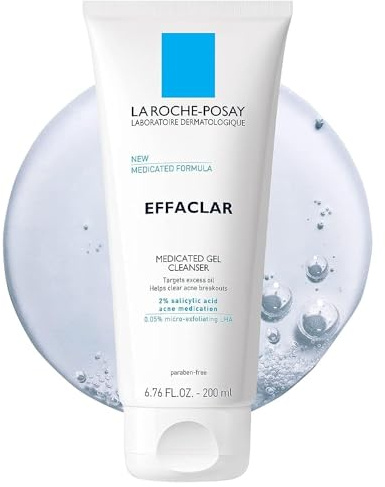 La Roche-Posay Effaclar Medicated Gel Cleanser, 2% Salicylic Acid Cleanser + LHA + Glycerin, Foaming Acne Face Wash, Helps Clear & Prevent Acne Breakouts, Oil Free, Targets Excess Oil