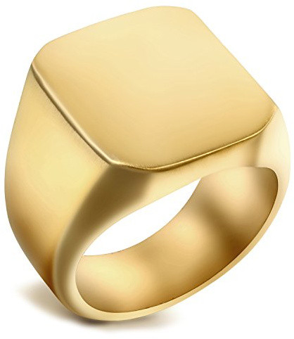Flongo Anillo De Sello De Acero Inoxidable Para Hombre: Anillo De Caballero Grande Y Pulido - Estilo Punk Rock