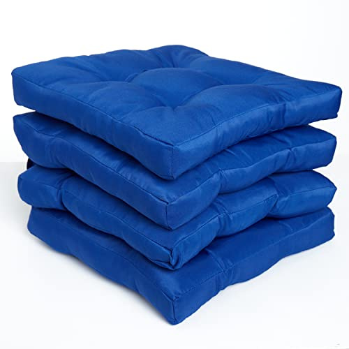 Rohi Pack of 4 Luxury Chair Pads with Ties – Water Resistant Garden Seat Pads for Dining Chairs – 5cm Thickness Quilted Design Chair Cushions – 38x38x5cm (Royal Blue)