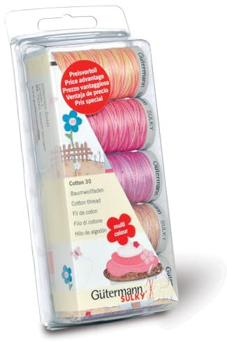 Gütermann Maschinenstickgarn, Stärke 30, 100, Blau/Grün Pink/Violett, Baumwolle, One Size