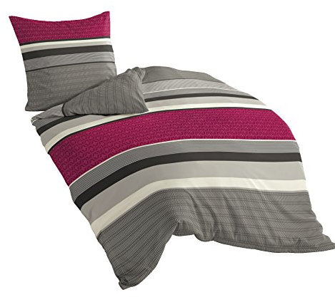 Bierbaum Bettwäsche 4630, Fein-Biber, Designed in Germany, himbeer 19, 155x220 + 80x80 cm, Komfortgröße
