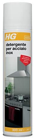 HG Detergente ad Azione Rapida per Acciaio Inox, Rimuove Rapidamente Grasso, Sporco e Impronte Digitali da tutte le Superfici della Cucina, 300 ml (341030108)