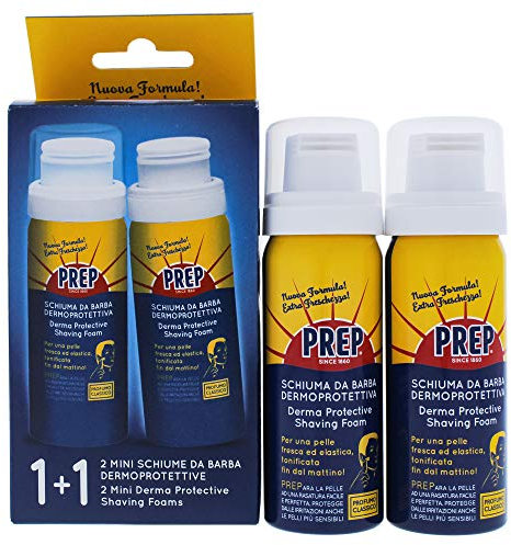 Prep, Schiuma da Barba Dermoprotettiva, per Barbe Difficili, Adatta Anche per le Pelli più Irritabili e Sensibili per una Pelle Tonica e Elastica, 2 Pezzi da 50 ml