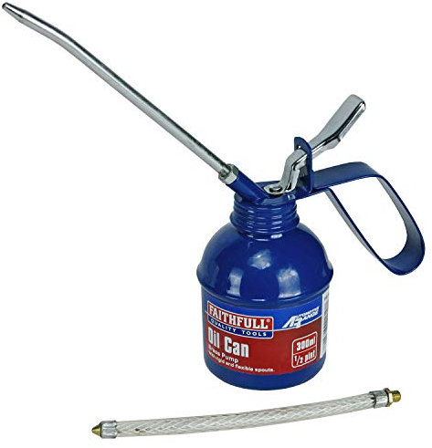 Faithfull FAIOC300 Oil Can 300ml Pistol Type includes rigid and flexible spouts