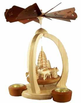 Rudolphs Schatzkiste Pyramid of Deer with tealight and Candle 28cm Table Pyramid Erzgebirge Wood