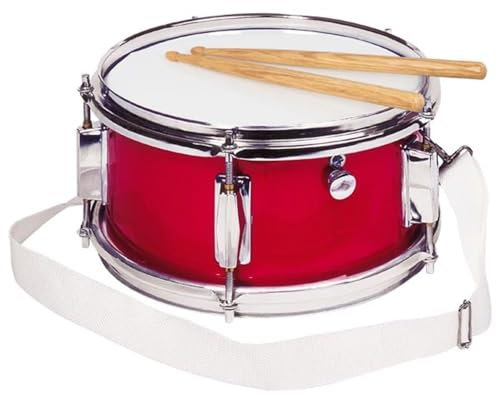 goki 14013 Spielmannszugtrommel Rot mit Snare, Ø 28 cm – verstellbare Tonlage, Umhängegurt & Drumsticks
