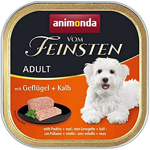 animonda Vom Feinsten Adult Geflügel + Kalb (22 x 150 g), Hundenassfutter für ausgewachsene Hunde, Nassfutter für Hunde mit fein-stückigen Pasteten, Hundefutter ohne Getreide