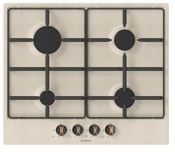 SCHOCK | Piano Cottura 4 Fuochi Silver PC60 AV, Griglie in Piattina con Finitura Ghisa, Valvole di Sicurezza, Colore Avena, 585x500mm