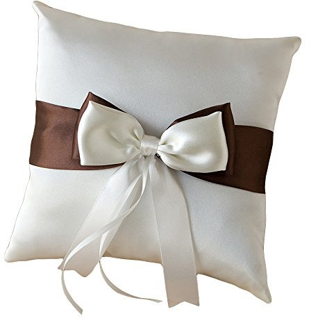 Mopec A13 – Coussin pour alliances avec Grand nœud en Couleur Ivoire et Marron, Pack de 1 unité