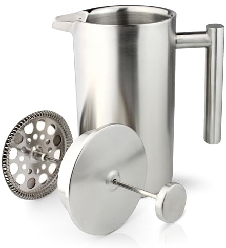 Grunwerg Double-Wall Straight Sided Cafetiere 8 Cup - Mirror Finish Stainless Steel