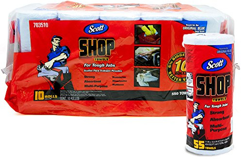 Scott Shop 10-pack 55 handdukar per rulle, 28 cm x 26 cm arkstorlek, absorberar vätskor, oljor och fett, 38 x 26 cm