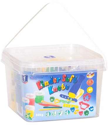 Feuchtmann Kinder Soft KNETE Knetpresse - 4 x 80g weiche Kinderknete, Schablonen, Ausstechformen, Modellierwerkzeuge, vegan und glutenfrei, lufttrocknende Knetmasse im Knetset (ab 3 Jahren)