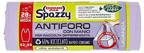 Domopak Spazzy Sacchi Nettezza Antiforo con Manici - Profumato alla Lavanda - Casalingo 28 lt - viola - 1 confezione da 15 pezzi