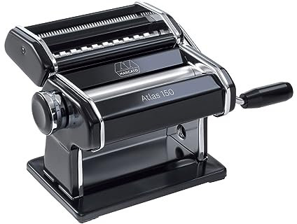Marcato Pasta Machine, Pasta Maker, Pasta Roller, Anodised Aluminium, for Lasagna, Fettuccine, Tagliolini, Compatible with 11 Extra Attachments, Made in Italy. Model: Atlas 150, Black