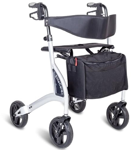 Ultra Lightweight Folding rollator Walking Frame Wheeled Walker with seat, Cane Holder and Locking Brakes - Lightest in The UK (Silver)